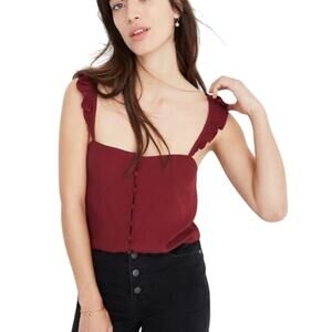 Madewell Maroon Gingham Ruffle Strap Tank Size 00